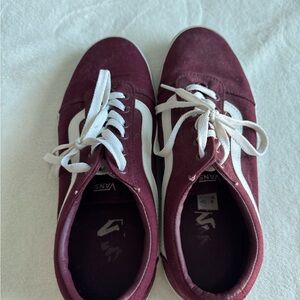 Vans Women's Maroon and White Sneakers